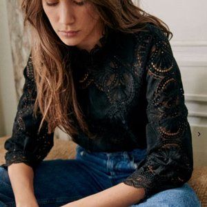 Sezane Black Lace Bianca Blouse Small